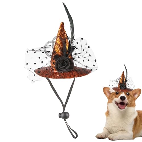 Onkujlpst Hexenhut für Katzen,Katzenhexenhut - Cosplay Halloween Outfits Hexenhut | Haustier-Katzen-Halloween-Bekleidung, Verstellbarer Kinnriemen, Hunde-Cosplay-Zubehör für kleine Katzen und Hunde von Onkujlpst