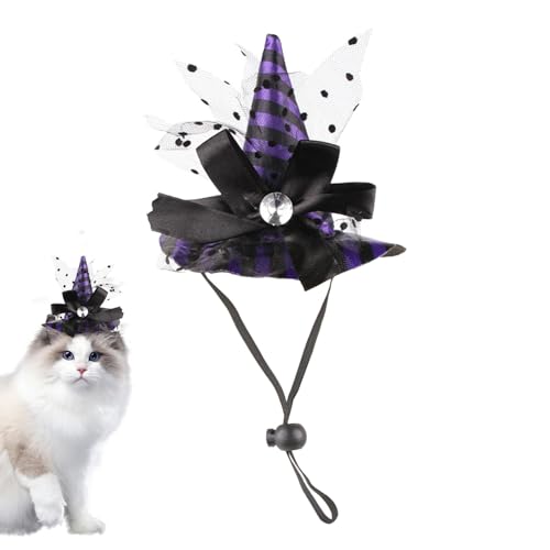 Onkujlpst Hund Hexenhut,Hexenhut für Katzen | Haustier-Hexenhut-Halloween-Outfits | Fotografie-Requisiten, Hunde-Cosplay-Zubehör, Haustier-Katzen-Halloween-Bekleidung für Halloween-Cosplay von Onkujlpst