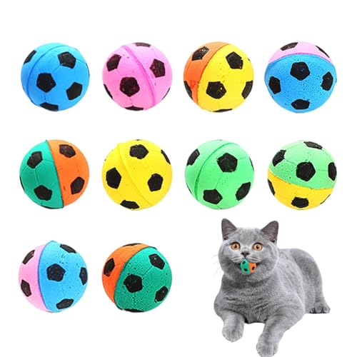 Fußball-Katzenspielzeug,Katzen-Fußball, 10 Stück interaktiver Fußball, Weiche, hüpfende, geräuschlose Übungsspielzeugbälle für Haustierkätzchen, Indoor-Fußballspielzeug für Katzen zum Jagen, Jagen, st von Onlynery