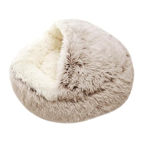 Onmargeen Haustierbett für Hunde und Katzen, rund, Plüsch, Kätzchen, warmes Schlafnest, Katzen-Iglu-Höhle (Kaffeebraun, Größe L, 60 cm) von Onmargeen