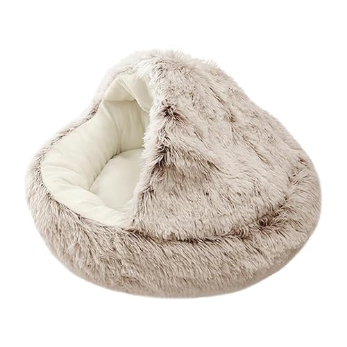 Onmargeen Haustierbett für Hunde und Katzen, rund, Plüsch, Kätzchen, warmes Schlafnest, Katzen-Iglu-Höhle (Kaffeebraun, L-60 cm) von Onmargeen