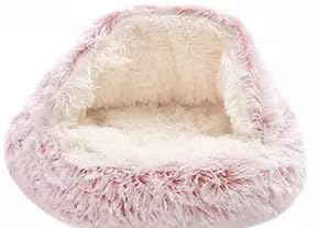 Onmargeen Haustierbett für Hunde und Katzen, rund, Plüsch, Kätzchen, warmes Schlafnest, Katzen-Iglu-Höhlenhaus (Rosa, flauschig, Größe M, 50 cm) von Onmargeen