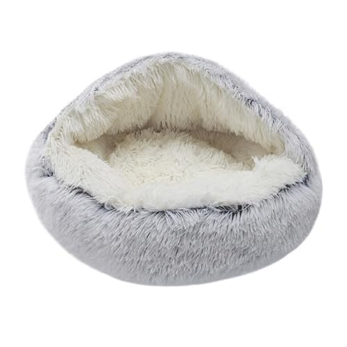 Onmargeen Haustierbett für Hunde und Katzen, rund, Plüsch, Kätzchen, warmes Schlafnest, Katzen-Iglu-Höhlenhaus (grau, flauschig, Größe M, 50 cm) von Onmargeen