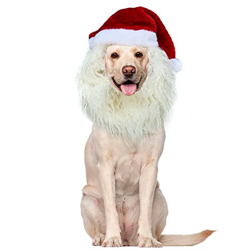 Lustiges Rentier-Kostüm für Hunde, niedliche pelzige Haustierperücke für Halloween, Weihnachten, Haustier-Kleidung, Zubehör (L, Santa Claus) von Onmygogo