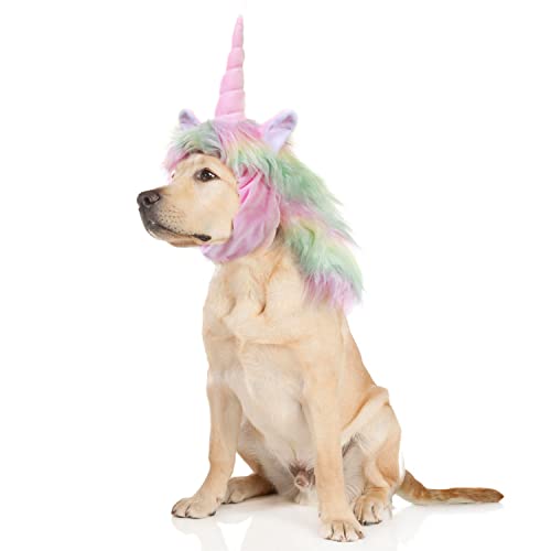 Lustiges Rentier-Kostüm für Hunde, niedliche pelzige Haustierperücke für Halloween, Weihnachten, Haustier-Kleidung, Zubehör (M, Unicorn) von Onmygogo