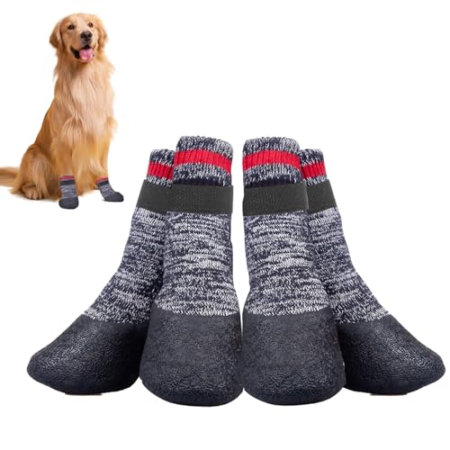 4 Stück Hundesocken Anti Rutsch Pfotenschutz Hund Hundesocken Wasserdicht mit Verstellbaren Riemen Anti-Rutsch Hunde Schuhe Outdoor Atmungsaktiv Hundeschuhe für Große Hunde für Drinnen und Draußen（L von Onperpoe