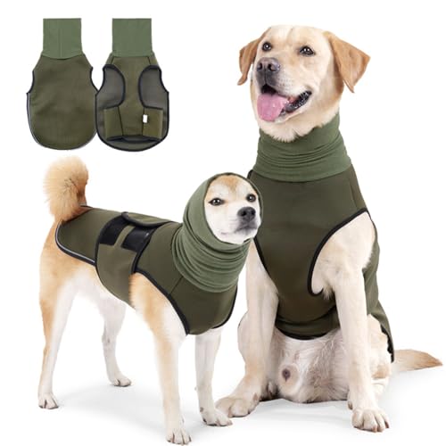 Hunde-Angstjacke, beruhigender Hundemantel, 2-in-1-Angstweste mit Hunde-Ohrenschutz, verstellbare Angstmäntel für Hunde, Ohrenschützer für Feuerwerk, Hunde-Angst-Wickel mit reflektierenden Streifen von Onperpoe