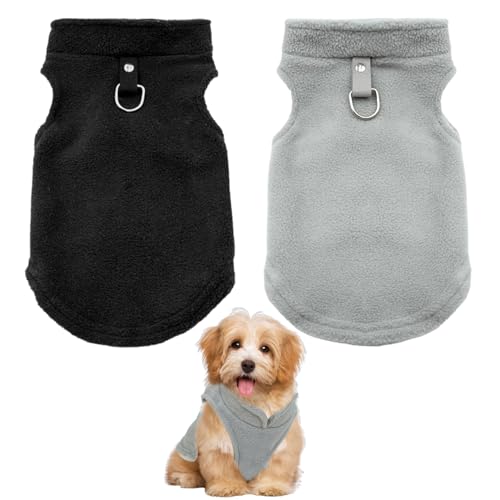 Hundepullover Kleine Hunde 2 Stück Hundejacke Winter Warme Hundemantel für Kleine Hunde Hundemantel Fleece mit D-Ringen Fleece Hundeweste Weiche Wintermantel Für Innen Außenkleidung(Schwarz, Grau) (S) von Onperpoe