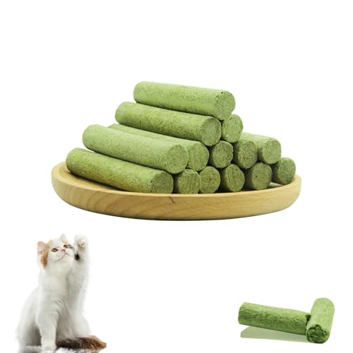 Katzengras Sticks 100g Gefriergetrocknet Katzengras Snack Kätzchengras-Beißstäbchen Katzenminze Stick Kauspielzeug Katze Zur Zahnpflege Zahnreiniger Haarballenentfernun Steigerung des Appetits von Onperpoe