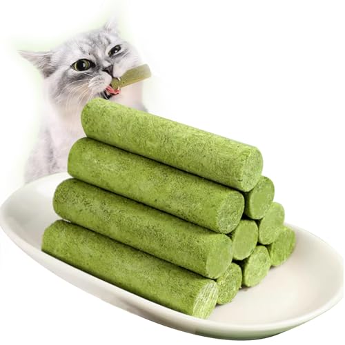 Katzengras Sticks 40g Gefriergetrocknet Katzengras Snack Kätzchengras-Beißstäbchen Katzenminze Stick Kauspielzeug Katze Zur Zahnpflege Zahnreiniger Haarballenentfernun Steigerung des Appetits von Onperpoe