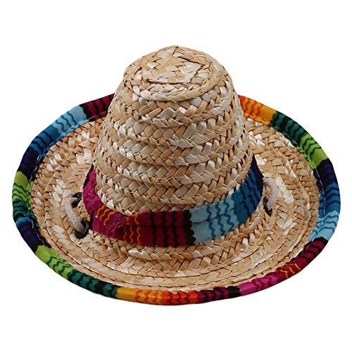 Onsinic Stroh Sombrero Mexikanischer Hut Haustier Verstellbare Schnalle Multicolor Pet Strohhund Katze Hut von Onsinic