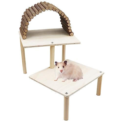 Hamster Kletterspielzeug, Holz 2 Schichten Hamster Klettern Aktivität Plattform mit Apfelholz Brücke Spielzeug, Haustierkäfig Zubehör für Kleintiere Hamster Chinchillas Ratten von Oooct