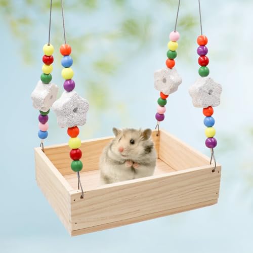 Hamsterbett Holz Kleintier Schaukel Spielzeug mit Kalziumstein Kauspielzeug Hamsterhaus und Versteck Käfig Zubehör für Vögel Papageien Zuckergleiter Hamster Ratte von Oooct