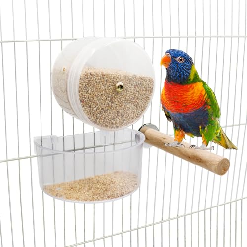 Vogelrad Futterspielzeug, Kunststoff Papageienkäfig Futterspender mit Holzsitzstange, Sittichsamenfutterbehälter, Käfigzubehör für kleine und mittelgroße Vögel, Nymphensittiche, Lovebirds Conures von Oooct