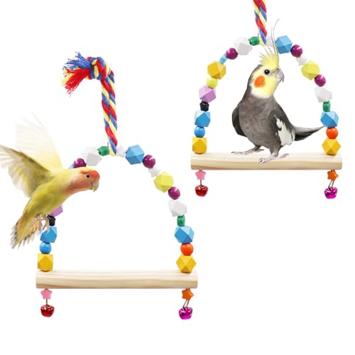 Vogelschaukel, zum Aufhängen, bunt, hölzerne Papageien-Sitzstange, Spielzeug, Vogelkäfig-Zubehör, geeignet für kleine bis mittelgroße Vögel, Papageien, Sittiche, Nymphensittiche, Wellensittiche, von Oooct