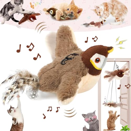 Opdestn Katzenspielzeug Vogel Fliegt Elektrisch, Interaktives Katzenspielzeug Vogel mit Katzenminze, Selbstbeschäftigung Fliegender Vogel Spielzeug für Katzen, Flapping Bird Cat Toy USB-Aufladung von Opdestn