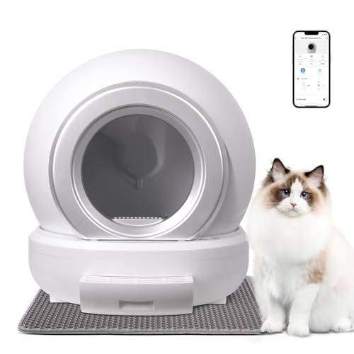 Intelligente Selbstreinigende Katzentoilette 65L Premium Automatisches Katzenklo APP Kontrolle Smartes Elektrisches Katzenklo Sicherheitsschutz Desodorierung mit Matte für Mehrere Katzen von Opetdo