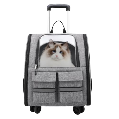 Opetdo 3 in 1 Transportrucksack mit Rollen Hund/Katze (< 15kg), Höhenverstellbar Faltbar,Eine Hervorragende Wahl für Stadt- und Wanderausflüge, Atmungsaktiv und Weich (Grau) von Opetdo