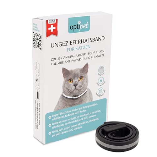 OptiPet x1 Ungezieferhalsband für Katzen | 4 Monate Schutz gegen Flöhe Zecken Mücken Milben - reflektierend, für Katzen ab 12 Wochen | Flohhalsband Katzen/Zeckenhalsband für Zeckenschutz Katze von OptiPet