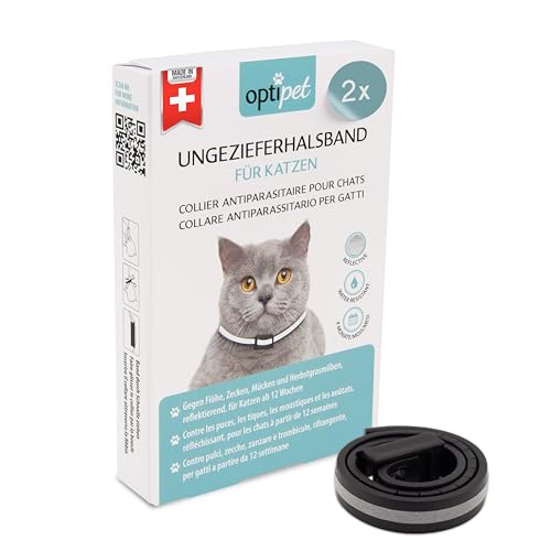 OptiPet x2 Ungezieferhalsband für Katzen | 4 Monate Schutz beiFlöhe Zecken Mücken Milben - reflektierend, für Katzen ab 12 Wochen | Flohhalsband Katzen/Zeckenhalsband für Zeckenschutz Katze von OptiPet