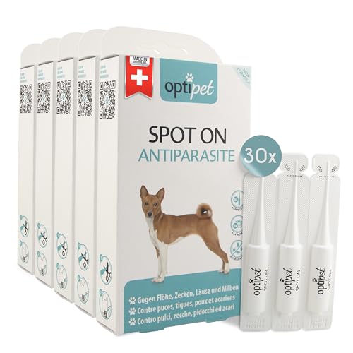 Optipet Spot On für Hunde 30x1,5ml Pipetten, Hochwirksam bis zu 120 Wochen gegen Milben, Flöhen, Zecken, Läusen von OptiPet