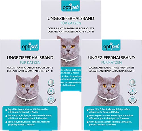 OptiPet 3X Ungezieferhalsband für Katzen, 4 Monate Schutz gegen Flöhe, Zecken,Mücken, Milben, reflektierend, für Katzen ab 12 Wochen von OptiPet
