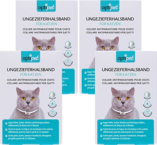 OptiPet x4 Ungezieferhalsband für Katzen | 4 Monate Schutz gegen Flöhe Zecken Mücken Milben - reflektierend, für Katzen ab 12 Wochen | Flohhalsband Katzen/Zeckenhalsband für Zeckenschutz Katze von OptiPet