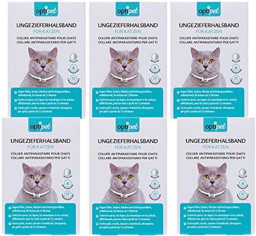 OptiPet x6 Ungezieferhalsband für Katzen | 4 Monate Schutz bei Flöhe Zecken Mücken Milben - reflektierend, für Katzen ab 12 Wochen | Flohhalsband Katzen/Zeckenhalsband für Zeckenschutz Katze von OptiPet