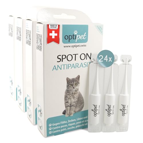 OptiPet Spot On Pipetten für Katzen 24x1ml - Hochwirksame Tropfen gegen Milben, Flöhe, Zecken & Läuse - Parasiten Abwehr Schutz bis zu 96 Wochen - Flohschutz, Zeckenschutz, Zeckenmittel für Katzen von OptiPet