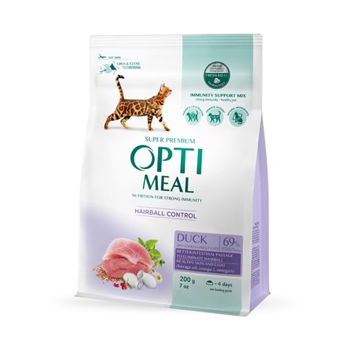 OPTIMEAL ™. Complete Dry pet Food for Adult Cats Hairball Control - Duck, 0,2 kg von Optimeal