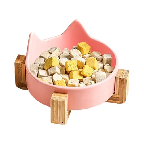 Keramik-Katzenschüssel, auslaufsichere Futterschale, Spill-Proof Dog Cat Bowls, Cat Feeding Bowl mit Holzstand, niedlicher Katzenohr, Futterschale, für Katzen von Opvonxeh