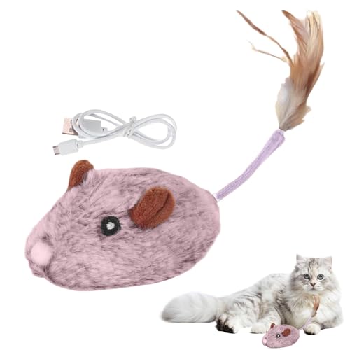 Mice Toys für den Innenbereich, elektronisches Plüsch-Kittenspielzeug, USB, wiederaufladbar, Katzenspielzeug, Smart Sensing Moving Cat Toy, Feather Tail Cat Toy, Squeaky Cat Toys für Katzen, von Opvonxeh