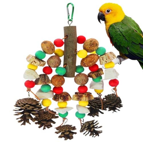 Opvonxeh Parrot Toys, Natural Wooden Bird Cage Toy for Chewing, Parakeet Accessories Nuts Bite Pendant 11.82x8.67x0.79 inches for African Greys, Lovebird, Cockatoo, Conure von Opvonxeh