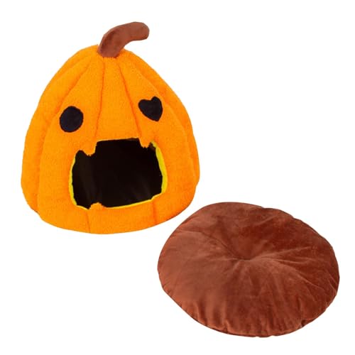 Pumpkin Cat Bed, Warmes Schlafbett, abnehmbares Katzenbett, halbgeschlossenes Katzenbett, Katzenbett, Katzenbett, süßes Katzenbett, kuscheliges Katzenhaus mit Kissen, Katzenhöhle für kleine Hunde von Opvonxeh