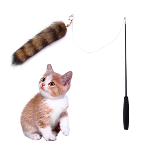 OralGos Lovely Cats Pelzspielzeug Katzen Zauberstab Spielzeug Pelzfischen mit pelzigem Schwanz für Indoor-Katzen spielen langer Schwanz von OralGos