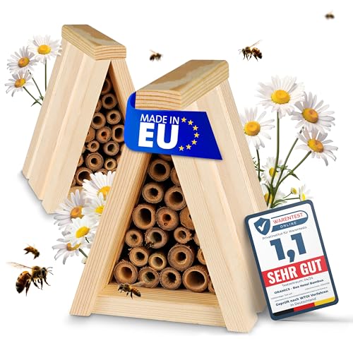 2 Stück Oramics Bienenhotel Tipi mit Niströhrchen aus Bambus [Made in Europe] Nisthaus für Insekten, Bienen und Wildbienen – Insektenhotel mit Nisthülsen – Wildbienenhotel Nisthilfe von Oramics