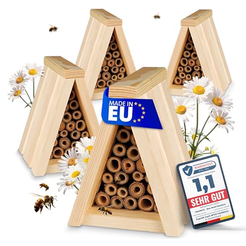 4 Stück Oramics Bienenhotel Tipi mit Niströhrchen aus Bambus [Made in Europe] Nisthaus für Insekten, Bienen und Wildbienen – Insektenhotel mit Nisthülsen – Wildbienenhotel Nisthilfe von Oramics