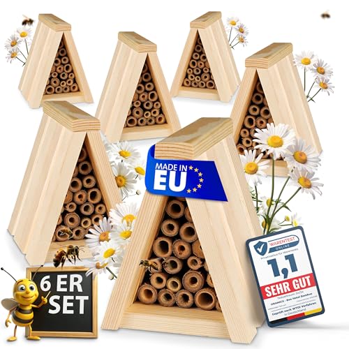 6 Stück Oramics Bienenhotel Tipi mit Niströhrchen aus Bambus [Made in Europe] Nisthaus für Insekten, Bienen und Wildbienen – Insektenhotel mit Nisthülsen – Wildbienenhotel Nisthilfe von Oramics