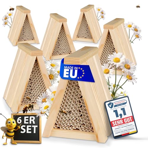 6 Stück Oramics Bienenhotel Tipi mit Niströhrchen aus Papier [Made in Europe] Nisthaus für Insekten, Bienen und Wildbienen – Insektenhotel mit Nisthülsen – Wildbienenhotel Nisthilfe von Oramics