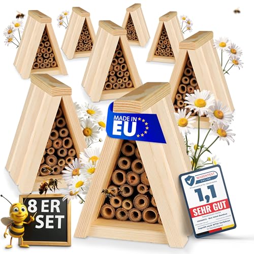 8 Stück Oramics Bienenhotel Tipi mit Niströhrchen aus Bambus [Made in Europe] Nisthaus für Insekten, Bienen und Wildbienen – Insektenhotel mit Nisthülsen – Wildbienenhotel Nisthilfe von Oramics