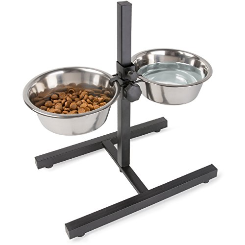 Hundebar Fressnapf Höhenverstellbar deluxe für Welpen und grosse Hunde mit zwei Edelstahl-näpfen als Futternapf und Wasser-Napf von Oramics