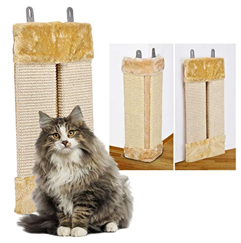 Oramics 2er Set 2in1 Katzen Kratzbrett für Wand und Ecke zum Aufhängen - Wandkratzbrett Eckkratzbrett aus Natursisal und Plüsch 50x23x3cm - Sisal Kratzmatte Kratzpad als Kantenschutz (Beige, 2 Stück) von Oramics