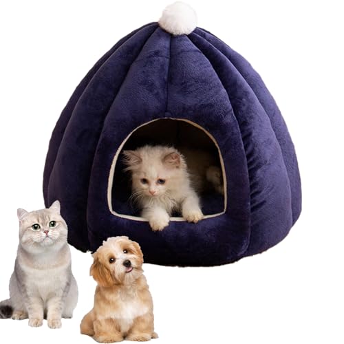 Ordaba Pumpkin Katzenbett, weich, waschbar, Kürbis-Katzenbett, 35/40/50 cm, halbgeschlossene Haustierhütte, niedliches Katzenbett, geeignet für Katzen und Hunde, 2,3–7,7 kg (Dunkelviolett, L) von Ordaba