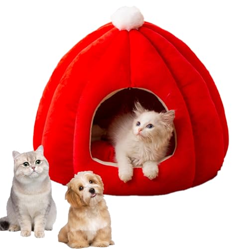 Ordaba Pumpkin Katzenbett, weich, waschbar, Kürbis-Katzenbett, 35/40/50 cm, halbgeschlossene Haustierhütte, niedliches Katzenbett, geeignet für Katzen und Hunde, 2,3–7,7 kg (Rot, L) von Ordaba