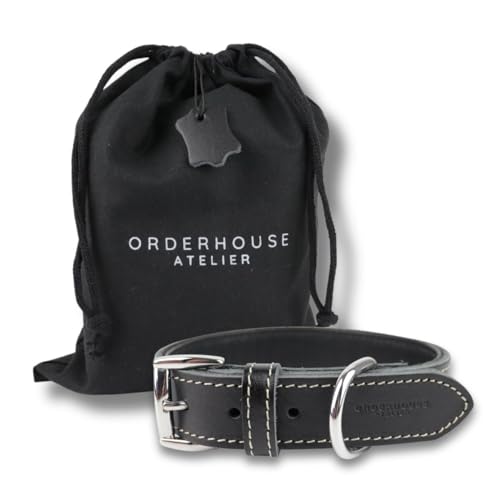 Handgemachtes Echtleder Hundehalsband aus Vollnarbenleder - für kleine, mittlere und große Hunde - verstellbar, weich, flexibel und bequem, Farbe:Schwarz, Größe:20-28 cm (XXS) von Orderhouse Atelier