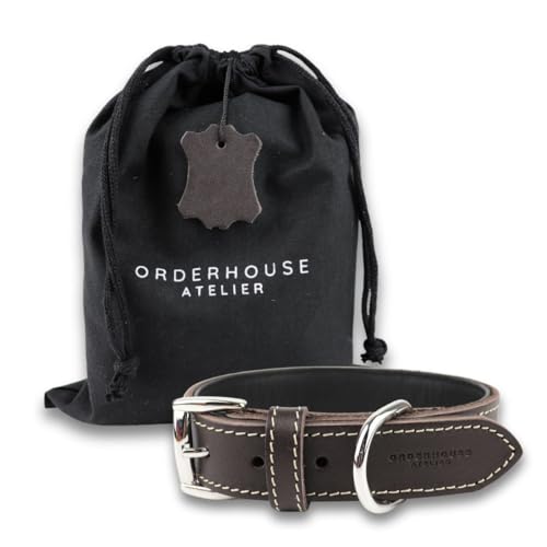 Hochwertiges handgemachtes Leder Hundehalsband aus 100% Echtleder - für kleine, mittlere und große Hunde - verstellbar, weich, flexibel und bequem, Farbe:Dunkelbraun, Größe:29-38 cm (S) von Orderhouse Atelier