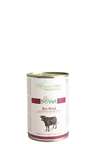 OrganicVet Hund Nassfutter BioVet Bio-Rind mit Bio-Kartoffel und Bio-Spinat, 6er Pack (6 x 400 g) von OrganicVet