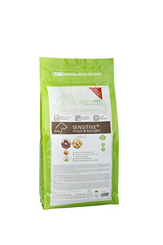 OrganicVet Hund Trockenfutter Sensitive + getreidefrei Hirsch & Kartoffel, 1er Pack (1 x 1.5 kg) von OrganicVet