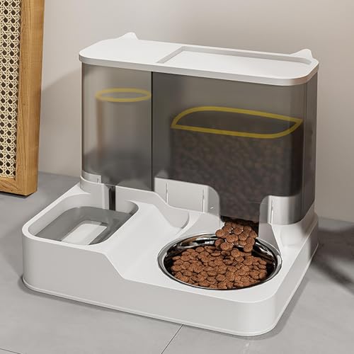 Futterspender Katze, Automatischer Futter- und Wasserspender für Katzen, Automatischer Futterspender, All-in-One Schwerkraftfutterspender für kleine Hunde, Welpen, Katzen, Haustiere (Grau) von Orgrul