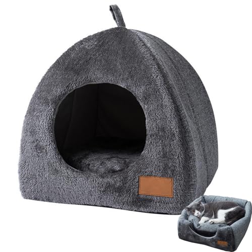 Katzenbett für Katzen, Katzenbetten für Indoor-Katzen, dreieckiges Katzenhaus, Haustier-Hundehöhle, Iglu-Bett für Katzen/kleine Hunde, Katzenbett-Haus mit abnehmbarem waschbarem Kissen, 28 x 28 x 30 von Orgrul